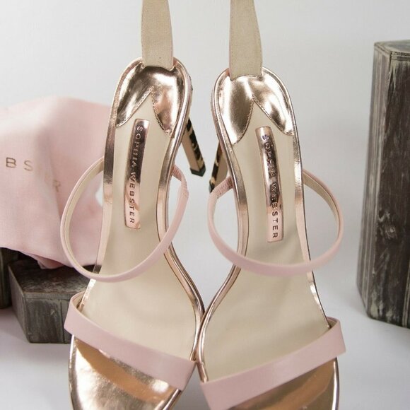 Sophia Webster Rosalind Pink Leather Leopard Heels - Picture 4 of 8